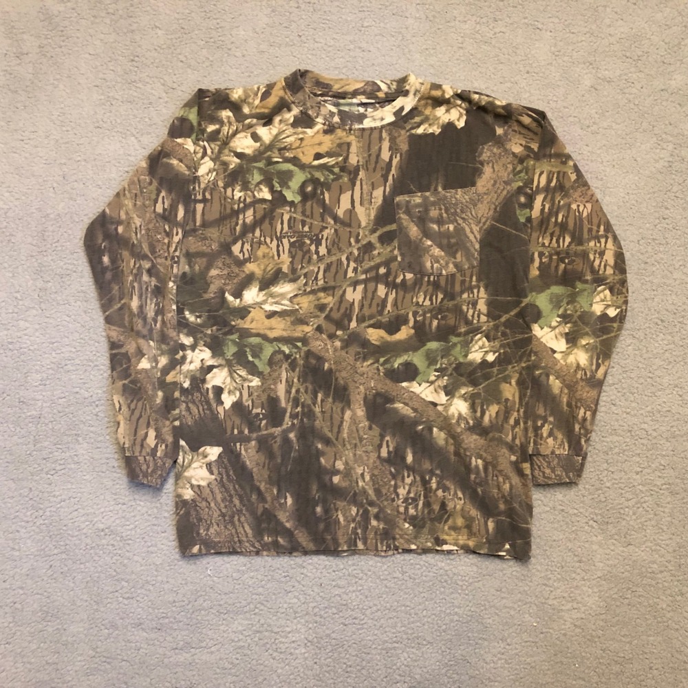 VTG Mossy Oak Break-Up Camo Long Sleeve Pocket T-Shirt Medium Hunting Fishing